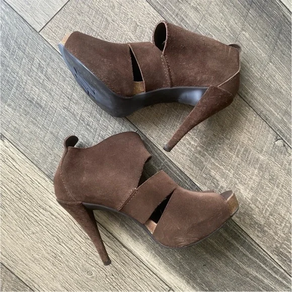 Pedro Garcia Brown Suede Leather High Heel Open Toe Booties Size 41.5